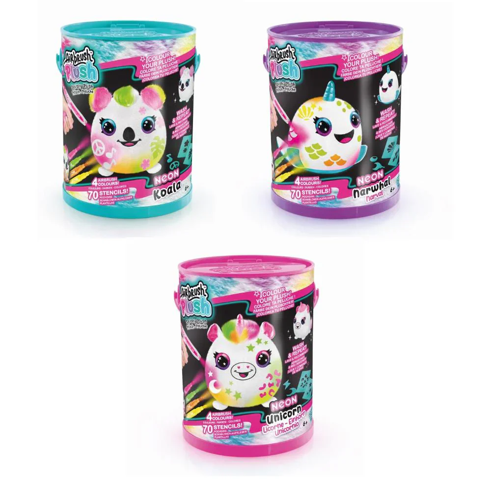 Airbrush Plush Squish Plush Bucket Neon Asst