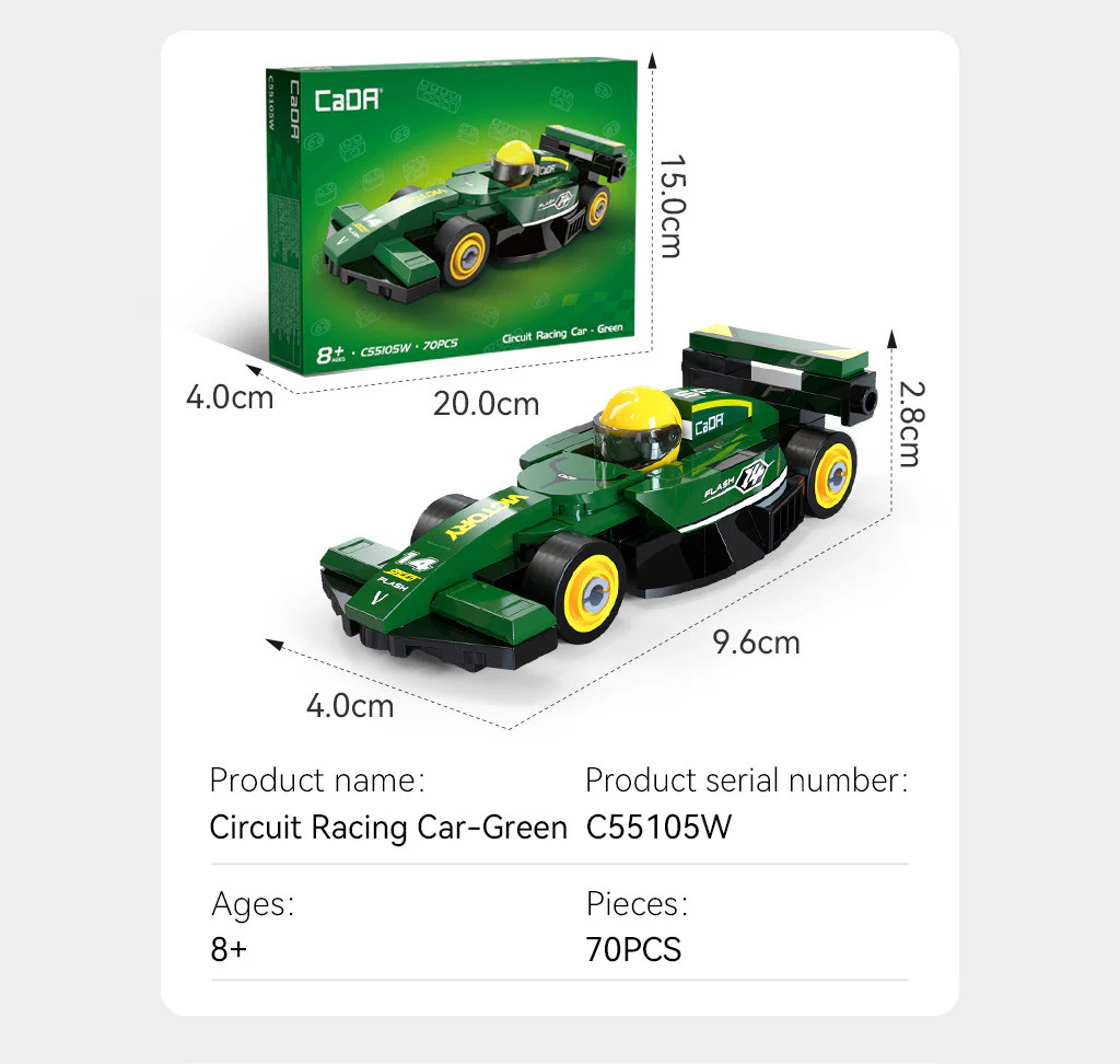 CaDA Mini Green Circuit Racing Car Brick Kit 70 pcs - Image 2