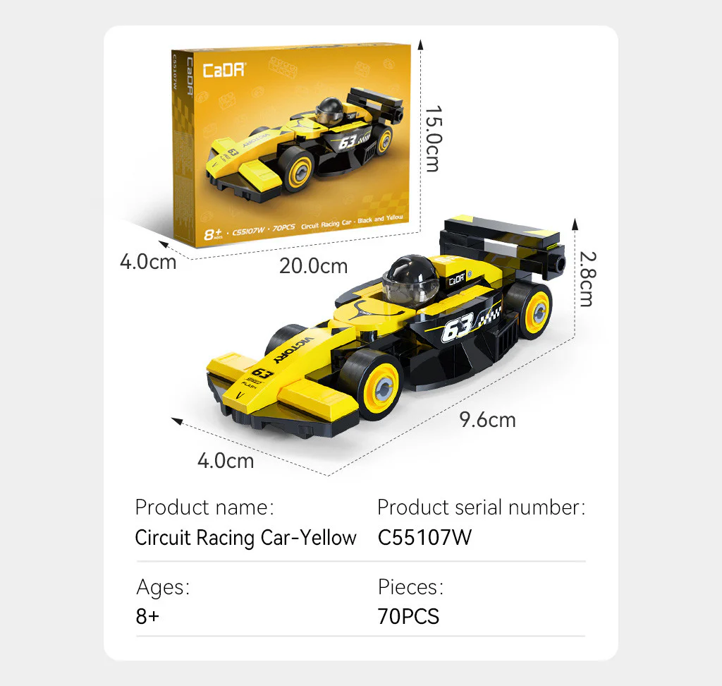 CaDA Mini Yellow Circuit Racing Car Brick Kit 70 pcs - Image 2