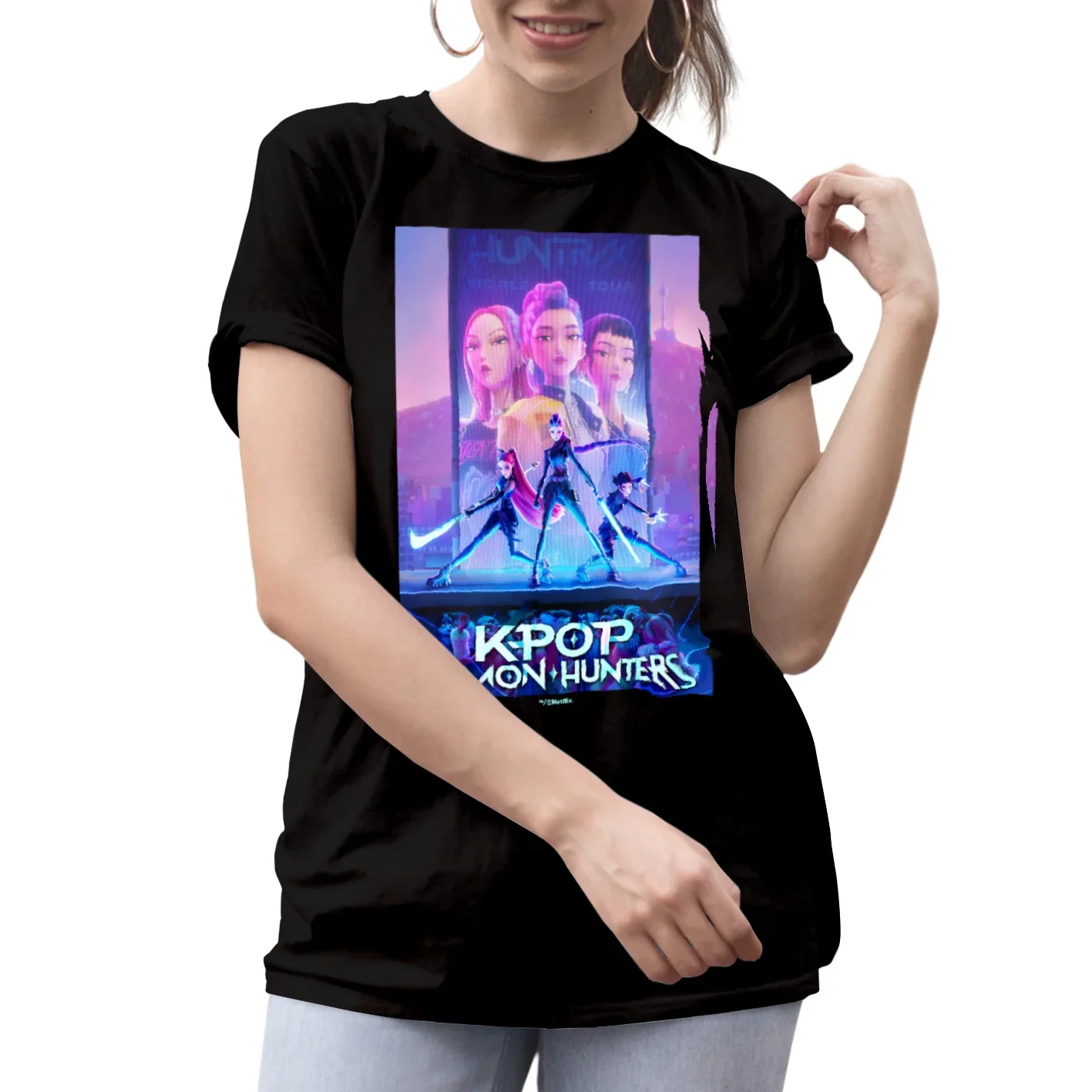 K-Pop Demon Hunters (Key Art) Black Unisex Short Sleeve T-Shirt (5-6yrs) - Image 2