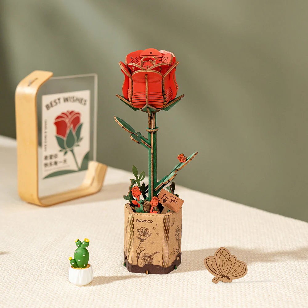 Rowood Red Rose Wooden Flower Model Kit