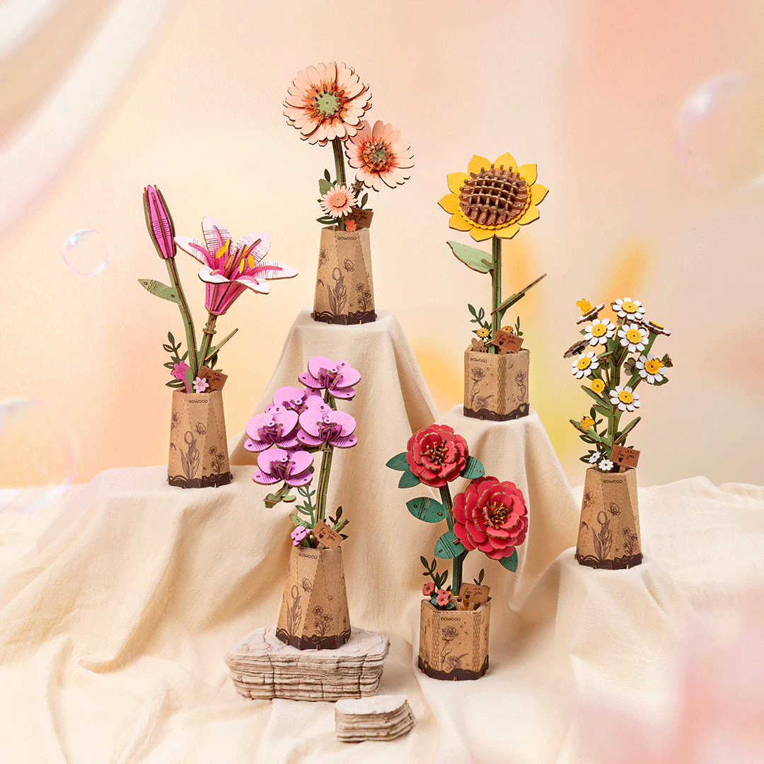 Rowood Light Orange Gerbera Daisy Wooden Flower Model Kit - Image 3